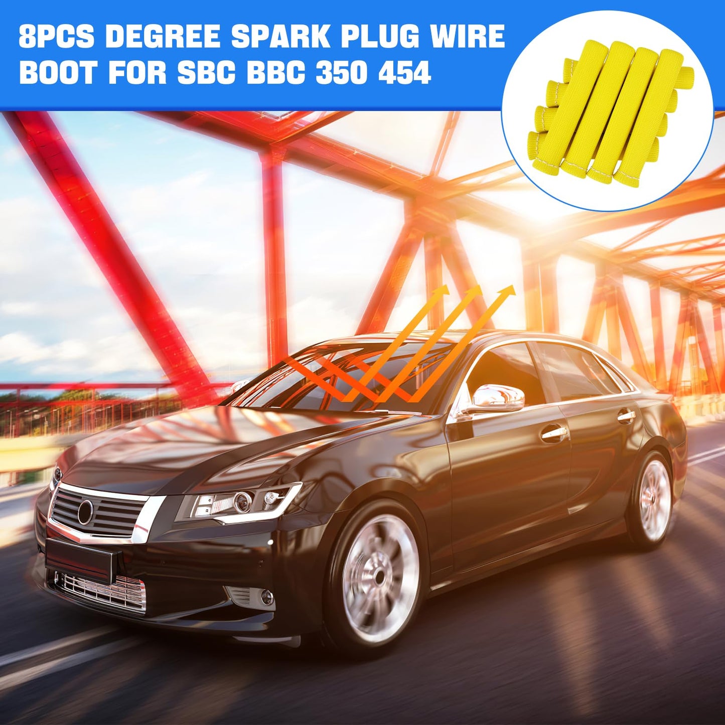 SHINEHOME 2500° Spark Plug Heat Shield Sleeve for 8PCS Spark Plug Wire Boots Ls1/Ls2 Sbc Bbc 350 454 Spark Plug Wire Heat Sleeve (Yellow)