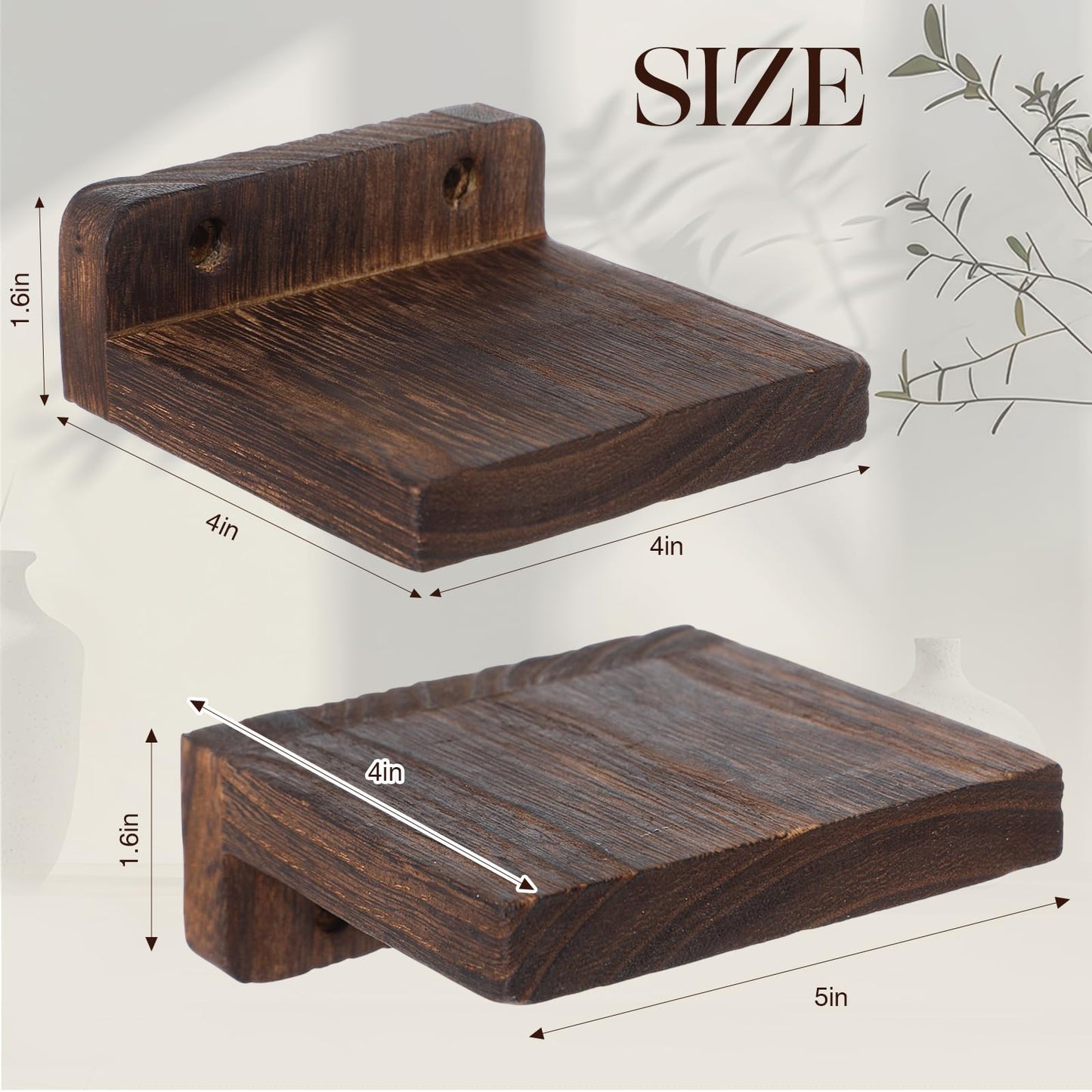 AceOrbit 8 Pcs Small Wall Shelf Rustic Wood Floating Shelves Wall Mounted Storage Supplies for Walls Living Room Bedroom Picture Frames Plants Kitchen Office Decor (Brown,1.57-1.97 Inch)