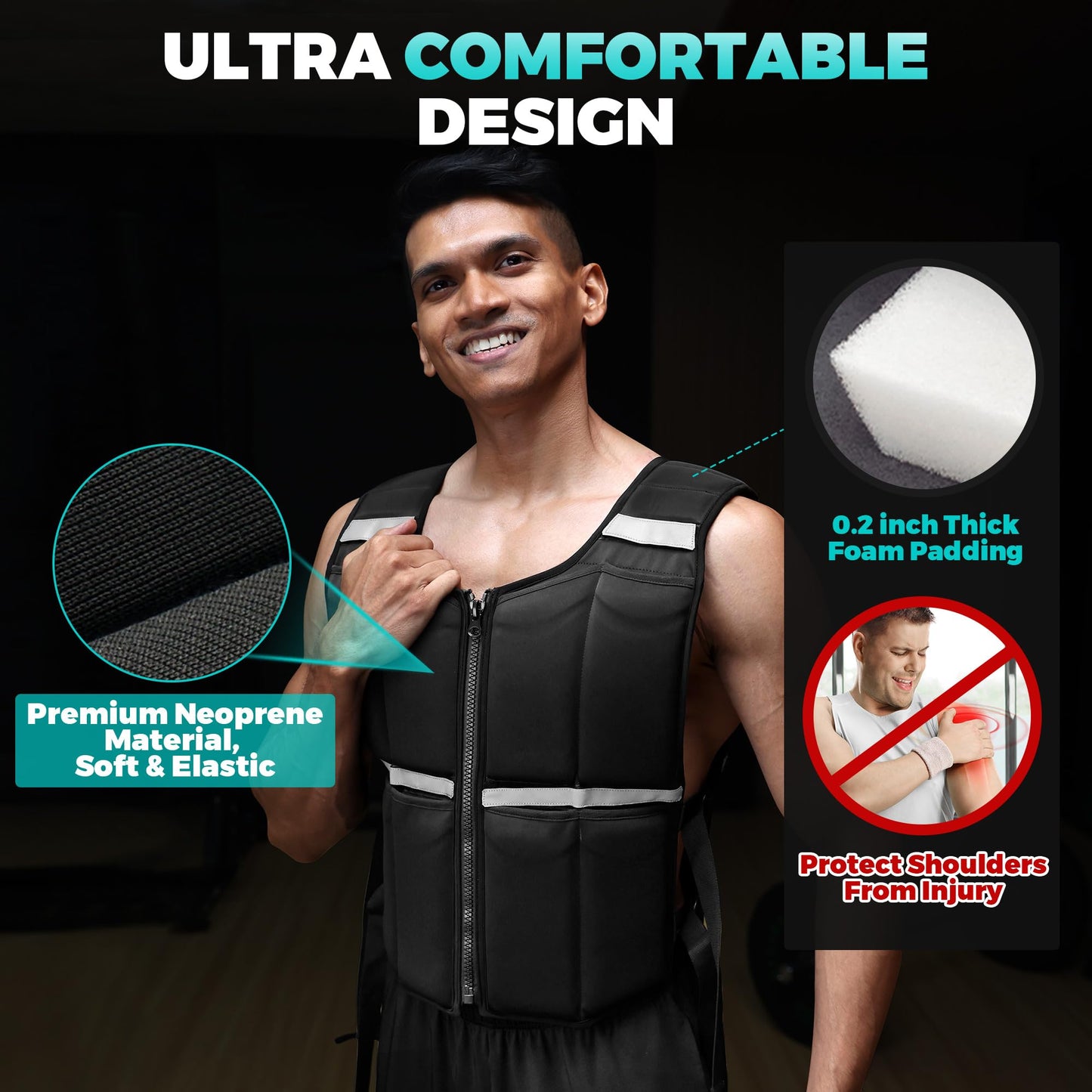 Adjustable Weighted Vest for Men Women, 19lb/35lb/45lb Rucking Vests for Walking with Zipper/16pcs Silicone Weights, Strength Training Workout Vest for Running GYM Home, Removable Reflective Strips
