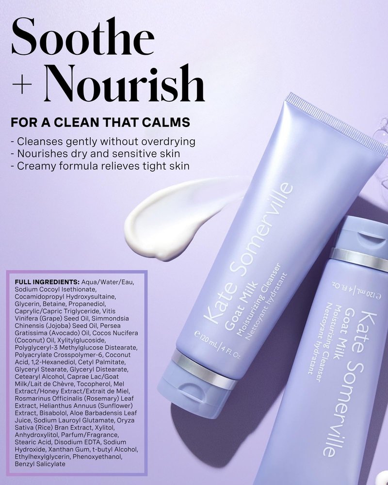 Kate Somerville Goat Milk Moisturizing Cleanser - Gentle Daily Face Wash for Sensitive Skin, Relieves Dry Skin & Tightness, 4 Fl Oz