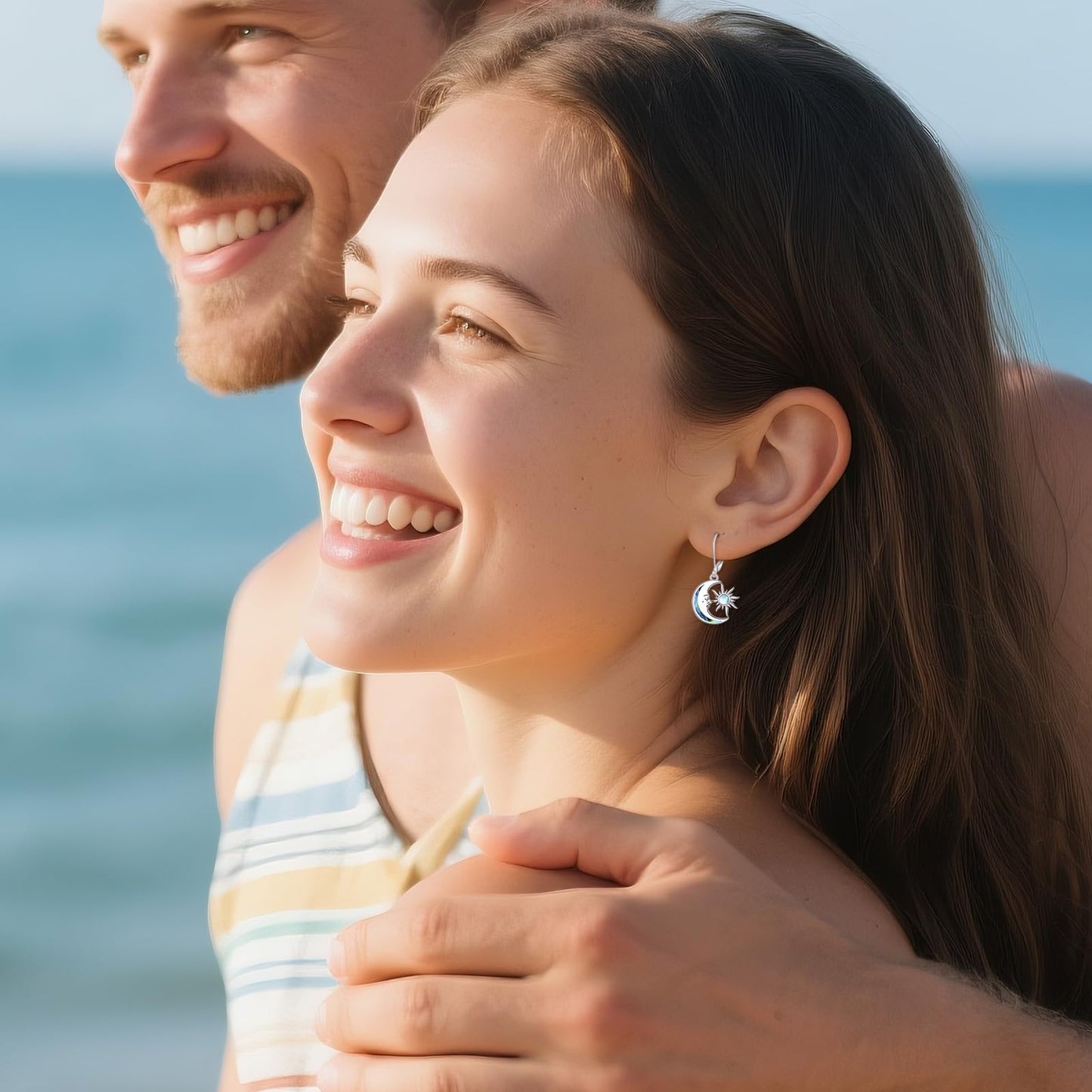 AOBOCO Sun Moon Earrings for Women Sterling Silver Moonstone Shell Earrings Jewelry Mothers Day Birthday Gifts for Mom Friends (Sun Moon Earrings)