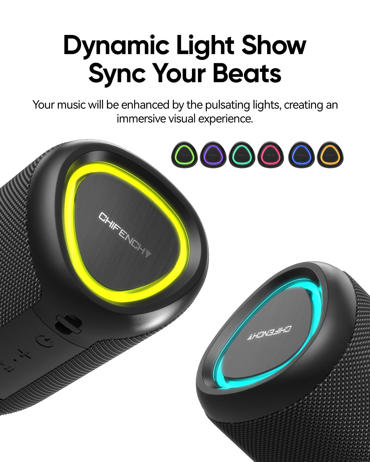 Portable Bluetooth Speaker Beach Vacation Essentials: Powerful Crystal Clear Sound/Dynamic Light/IPX5 Waterproof/All Day Playtime/BT 5.3/TWS Paring, Small Wireless Speaker for Outdoor|Travel|Camping