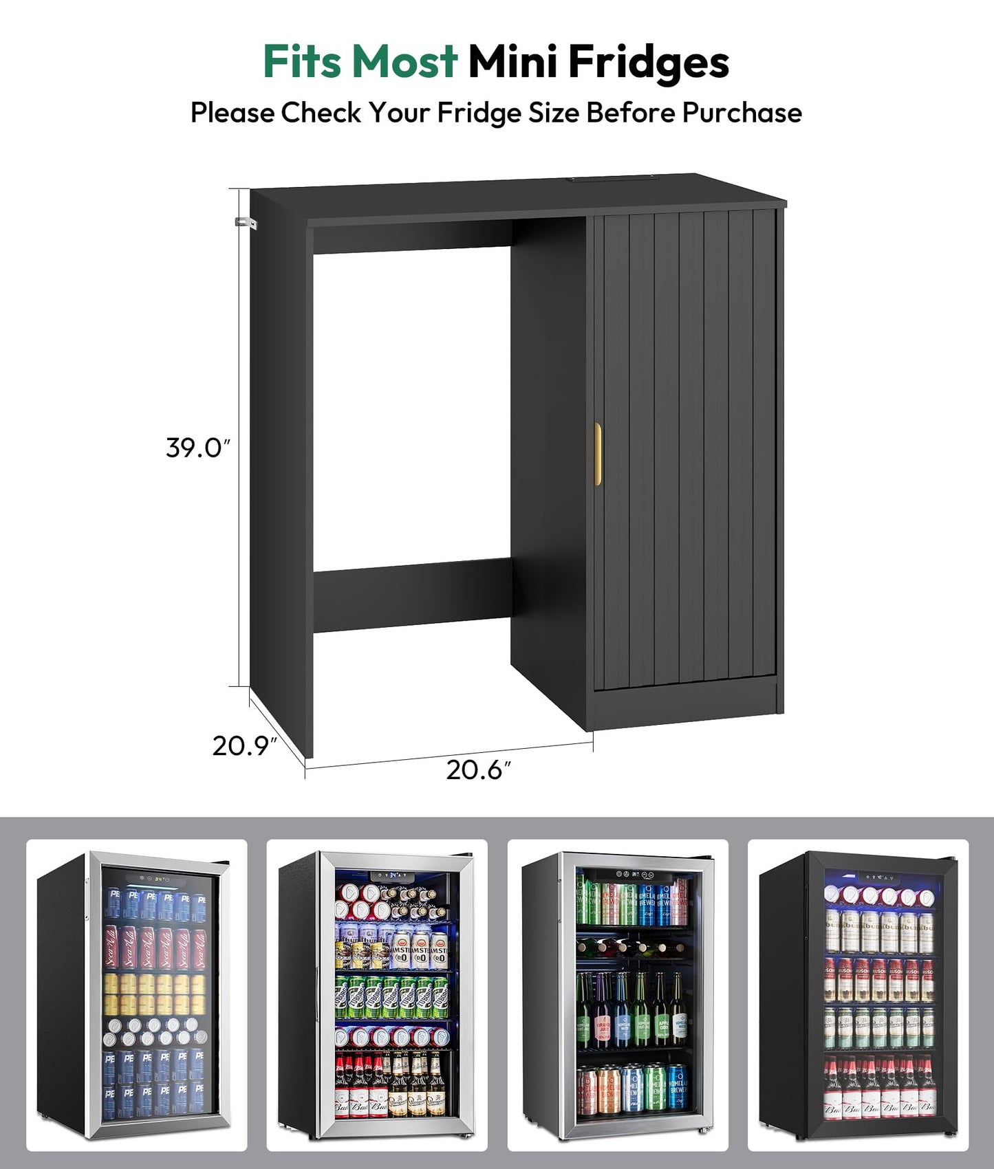 Lamtor Coffee Bar with Mini Fridge Space - Snack Bar Cabinet with Power Outlet, Fluted Mini Fridge Cabinet with Adjustable Shelf for Kitchen Dining Room Living Room, Black
