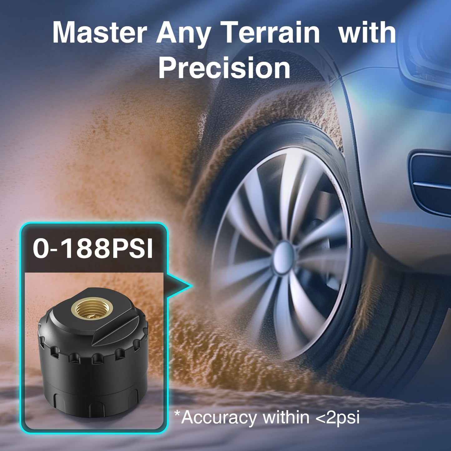 GUTA RV Tire Pressure Monitoring System, RV TPMS with 4 Sensors (0-188 PSI), Solar Charging, 6 Alarm Modes, Auto Sleep Mode, LCD Display, Tire Pressure Monitor System for RV/Trailer/SemiTruck