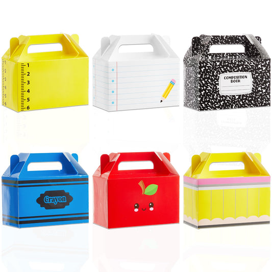 12Pcs Back to School Gift Boxes First Day of School Party Treat Boxes Pencil Crayon Apple Goodie Candy Box Teacher Appreciation Party Favor for Student Preschool Kindergarten Classroom Decorations