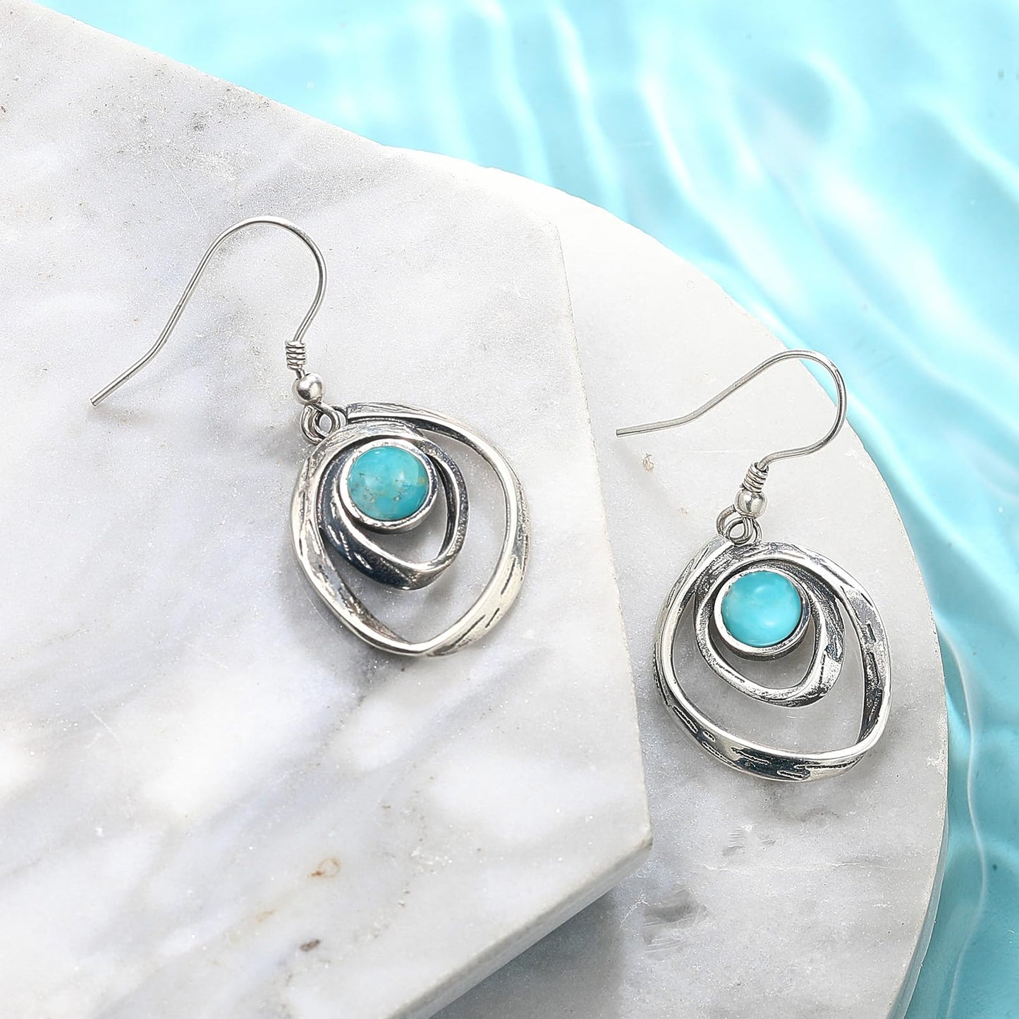 Phyonio Turquoise Earrings for Women 925 Sterling Silver Turquoise Dangle Earrings Vintage Swirl/Spiral Ear Hook Earrings