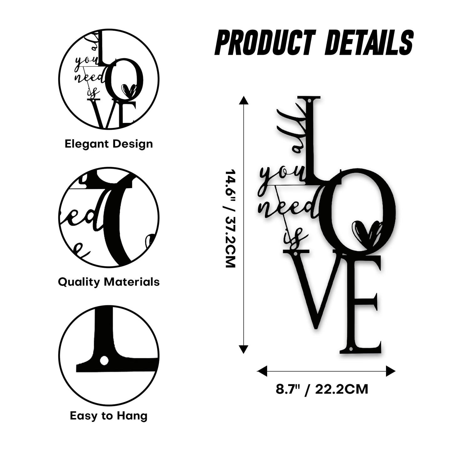 Love Wall Decor "All You Need Is Love" Sculpture, add romantic home decoration to living room, bedroom and kitchen
