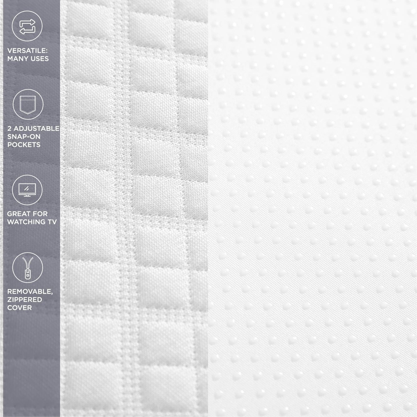 Aeropostale Foam-Filled Bed Wedge Pillow for Twin Beds – Dorm, Kids & Teen Rooms – Headboard Gap Filler with Side Pocket for Bedside Essentials, White