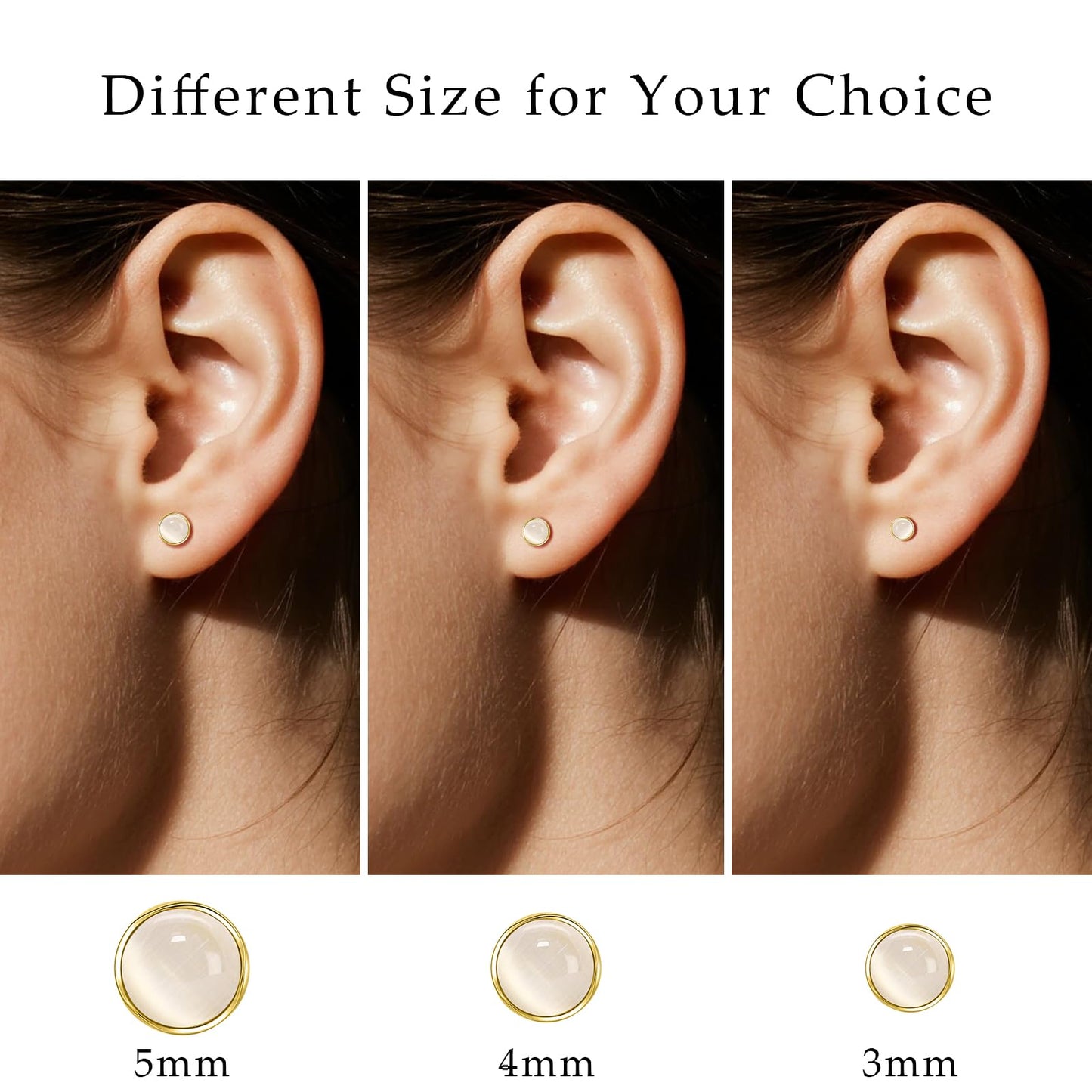 Limerencia Hypoallergenic Earrings for Sensitive Ears - 18G G23 Titanium Round Cat's Eye Push in Stud Earrings, Cartilage Stone Pierced Earrings for Women Men Gift,White 4mm