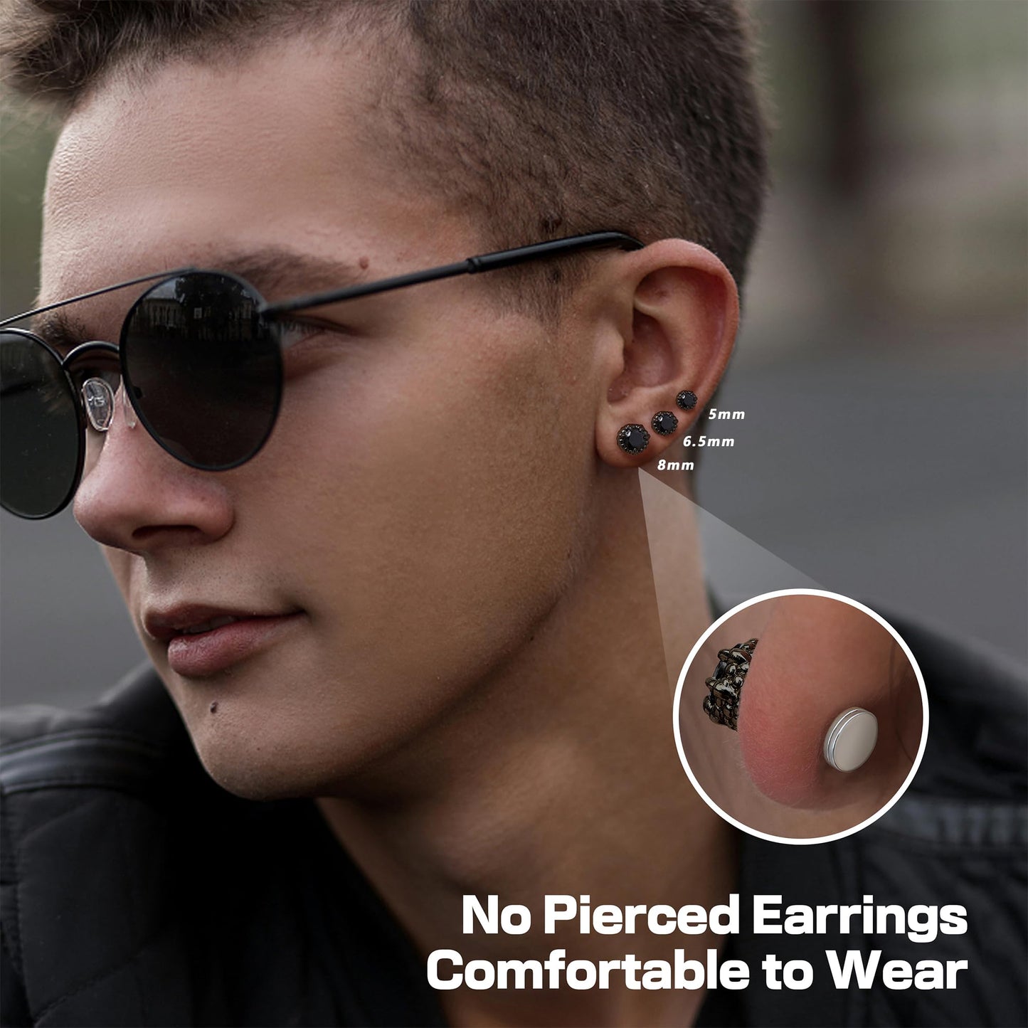 GEMQUEEN Magnetic Earrings for Men Women - 5A Shiny CZ Dragon Claw Punk Hypoallergenic Stainless Steel Non Piercing Clip on Fake Earrings Studs Black 6.5MM Not Easy to Fall