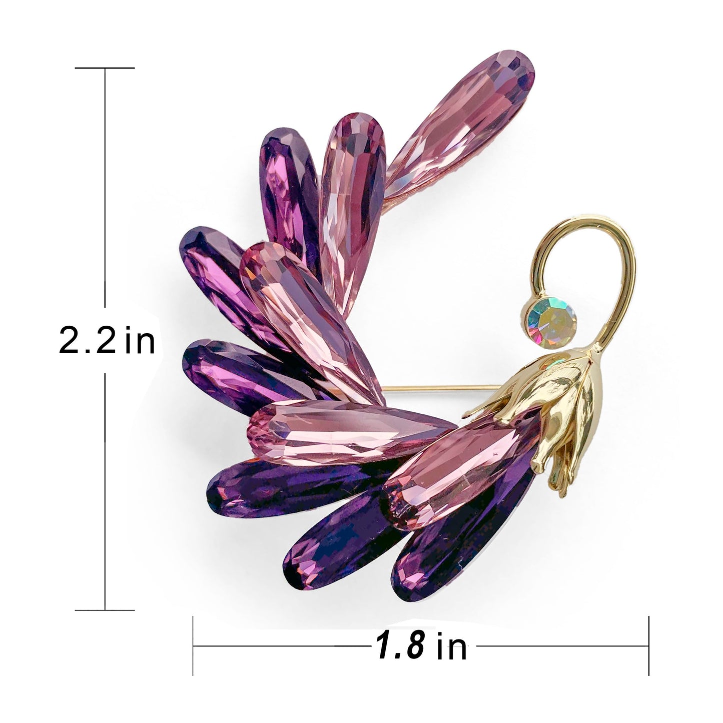 SinglinArt Brooches for Women Girls Purple Flower Rhinestone Crystal Jewelry