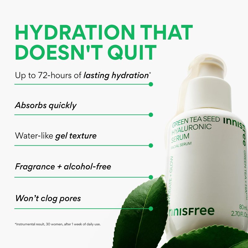 innisfree Green Tea Seed Hydrating Serum Refill with Hyaluronic Acid & Niacinamide, Korean Face Serum for Glow