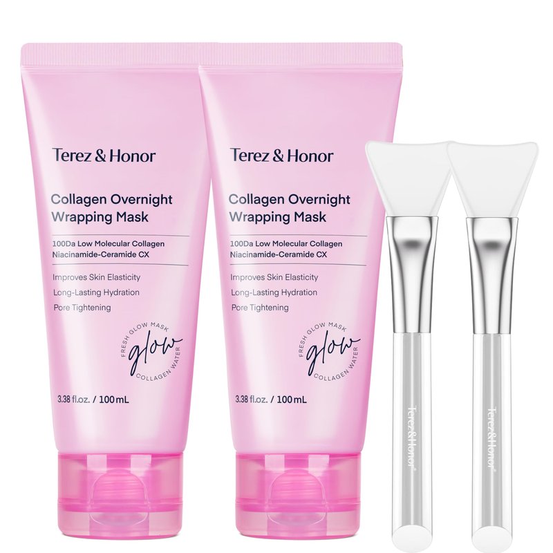 TEREZ & HONOR Collagen Night Wrapping Peel Off Mask & TremellaGlo Essence Face Serum Day & Night Glow Duo, for Elasticity, Hydrating & Glow, Korean Skincare, Dermatologist Tested