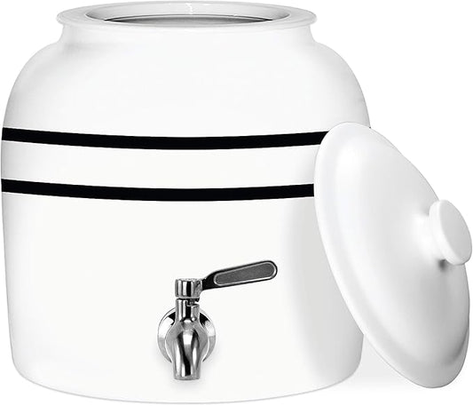 Geo Sports Bottles Geo Sports Porcelain Ceramic Crock Water Dispenser, Stainless Steel Faucet, Valve and Lid Included. Fits 3 to 5 Gallon Jugs. BPA Free (Black Stripe)