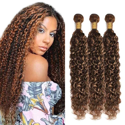 Habiliana Bundles Human Hair 24 26 28 Inch Water Wave P4/30 Human Hair Bundles 11A Unprocessed Brazilian Virgin Quick Weave Hair Extensions for Black Women