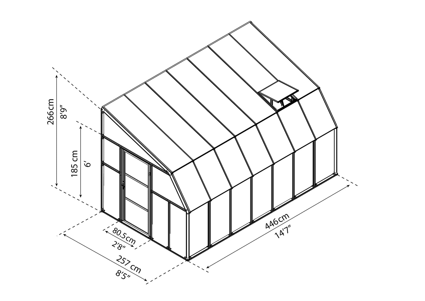 Palram Canopia Rion Sun Room 8 Ft. x 14 Ft. Solarium, Lean-to Greenhouse DIY Kit, Attach to House, Large Twin Wall Polycarbonate, 100% UV Protection for Porch, Patio Outdoors with Window Vent (White)