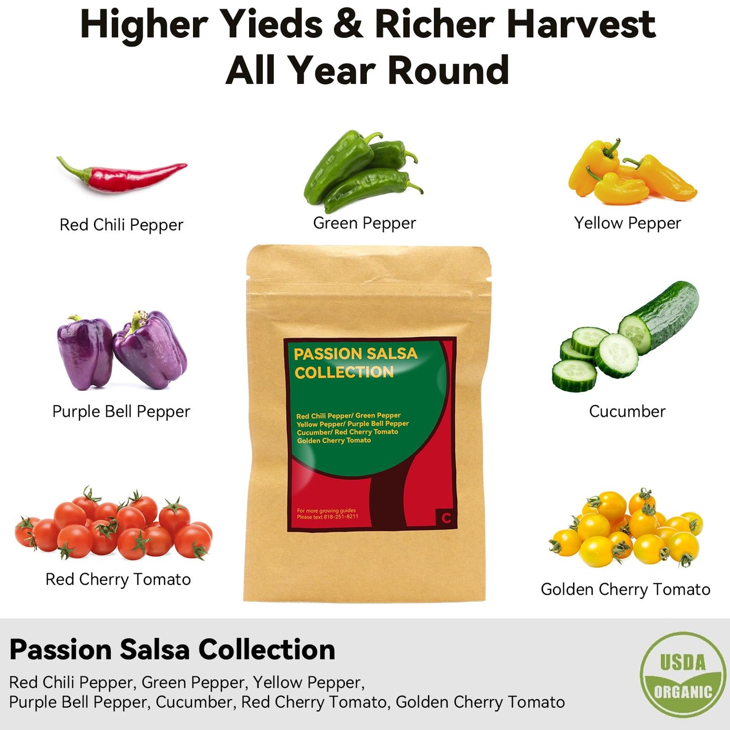 Salsa Garden Seed Pod Kit for AeroGarden, iDoo, Ahopegarden Hydroponic System, 400+ Seeds Includes Red Chili, Green, Yellow, and Purple Bell Pepper, Cucumber, Red/Golden Cherry Tomato (7-Pod)