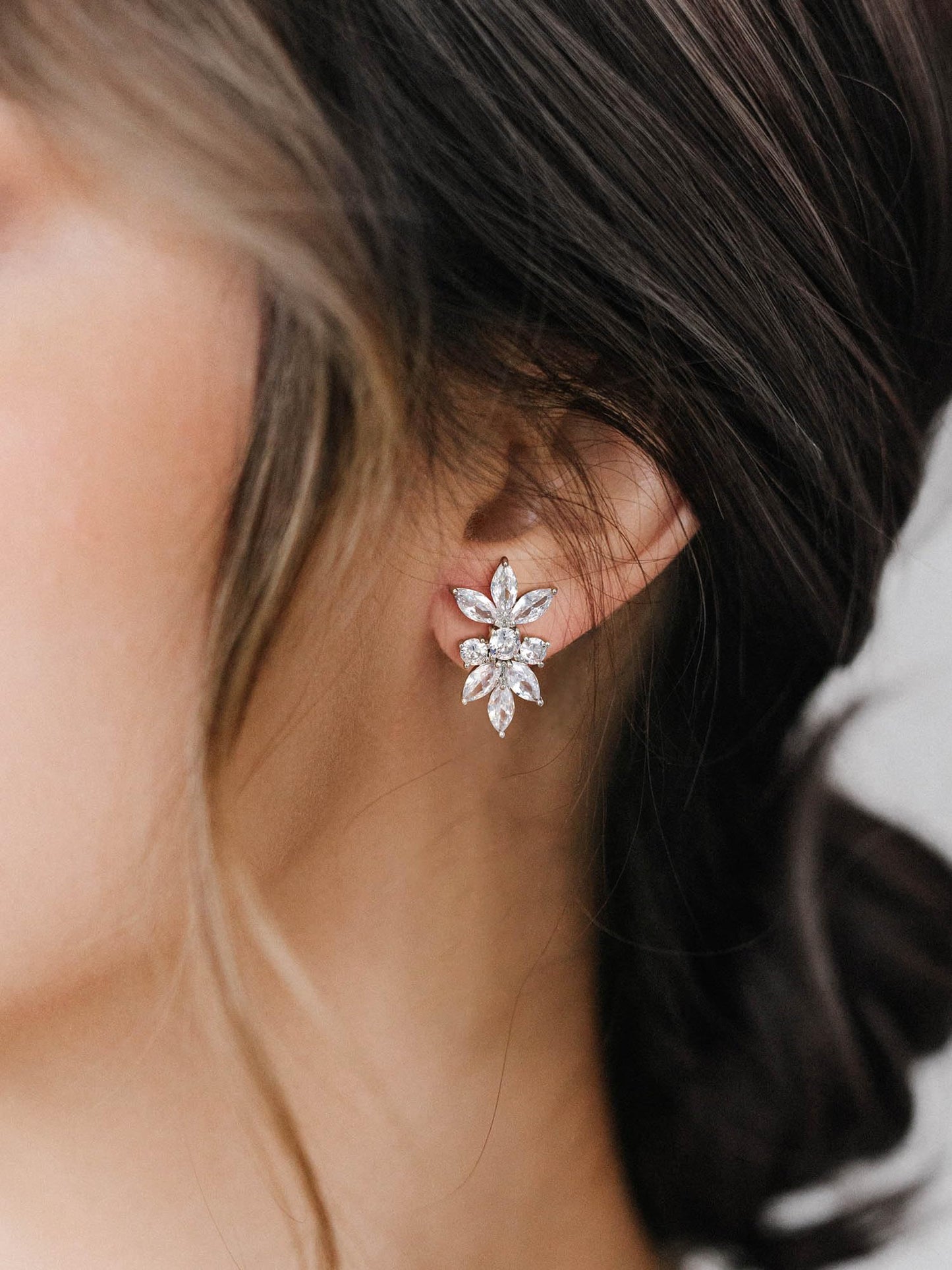 SWEETV Marquise Cubic Zirconia Wedding Bridal Stud Earrings for Brides Bridesmaids, Crystal Pearl Rhinestone Stud Earrings for Women Prom Party Jewelry Gifts (Silver-Cubic Zirconia)