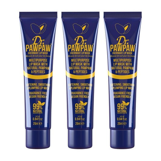 Dr.PAWPAW Overnight Lip Mask - Multi-Purpose Balm, Natural Pawpaw & Peptides Smooth Skin, Cracked Lips, Vegan, Ethical Beauty & Fregrance Free (3 x 25 ml)