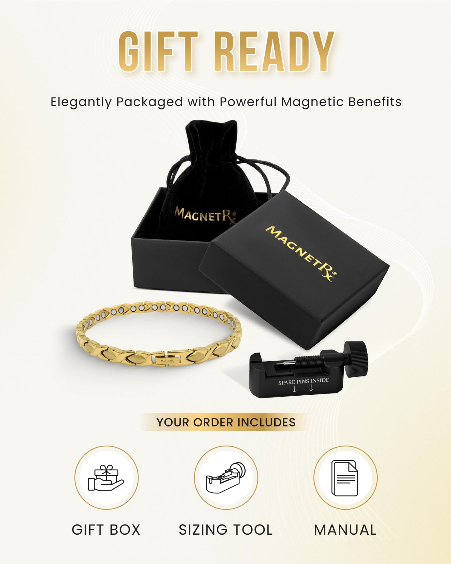 MagnetRX Womens Magnetic Ankle Bracelet – Ultra Strength Magnetic Anklets with 34 Magnets – Titanium Ankle Bracelets for Women (Gold)