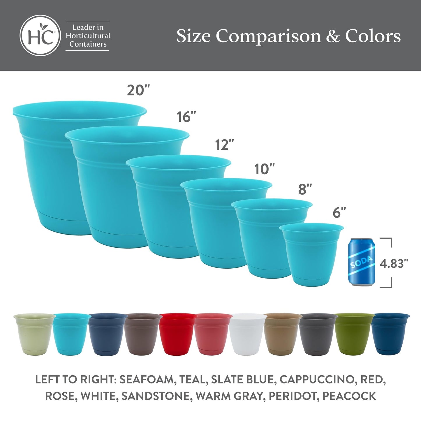 The HC Companies 8 Inch Eclipse Round Planter Pots with Drainage Holes & Attached Saucer, Lightweight UV-Resistant Plastic Indoor Outdoor Planters, 4-Pack Flower Pots for Garden & Home Decor, Peridot