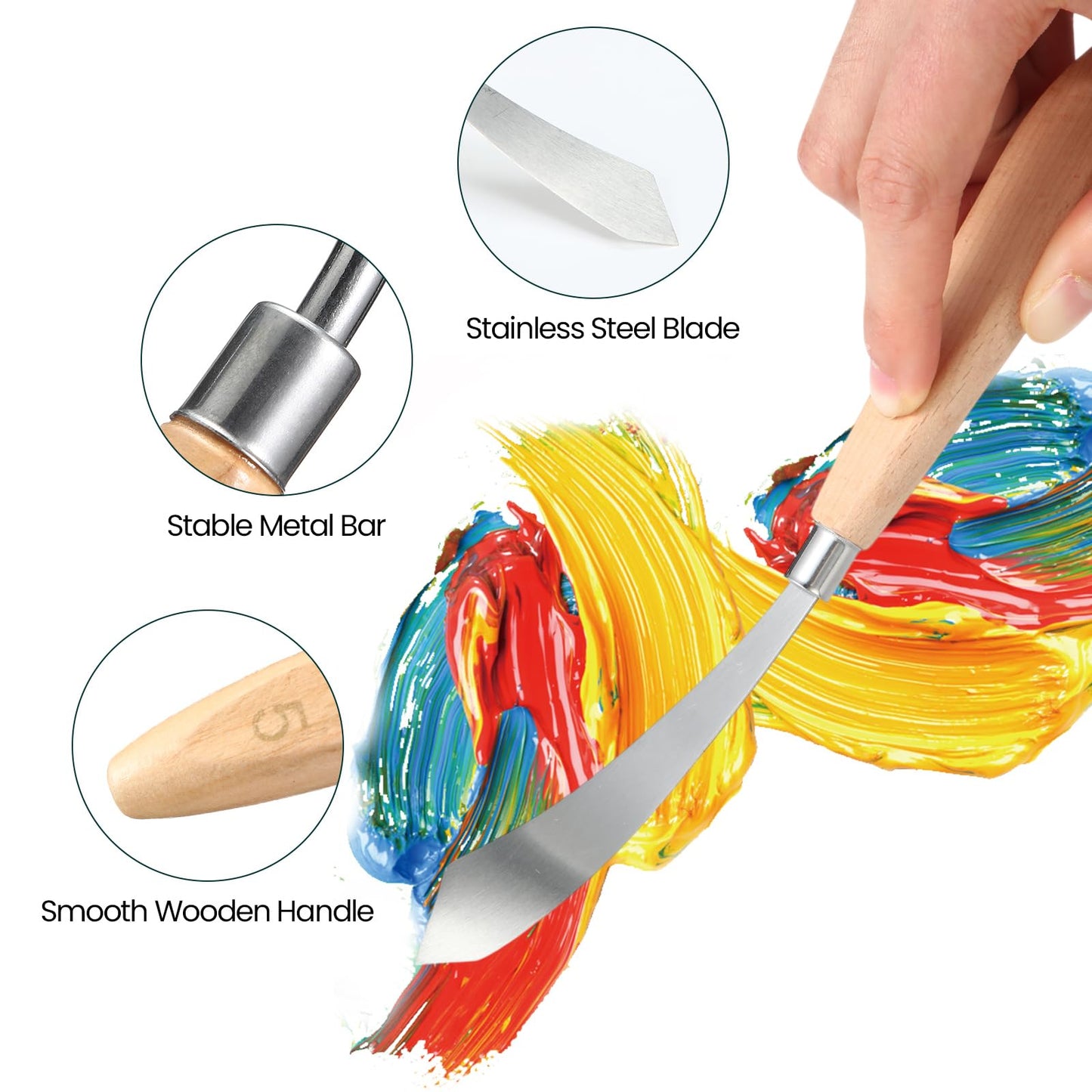 Honoson 7 Pieces Painting Knife Set Spatula Palette Knife Stainless Steel Drawing Scraper Oil Painting Accessories with Wood Handle for Art Acrylic Draw Color Mixing Supplies(Wood Color)