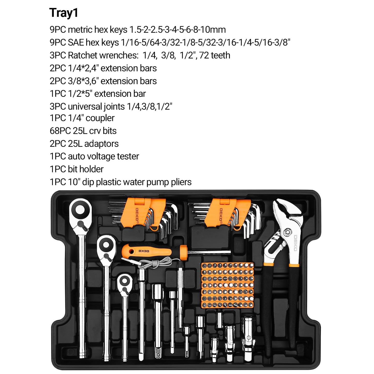 Mechanics Tool Set：DEKOPRO Mechanic Hand Tools Kit and Socket Sets, SAE and Metric, 1/2, 1/4, 3/8 Inch Ratchet Wrench, 234-Piece, Auto Tool Box Set for Car and Home Repair