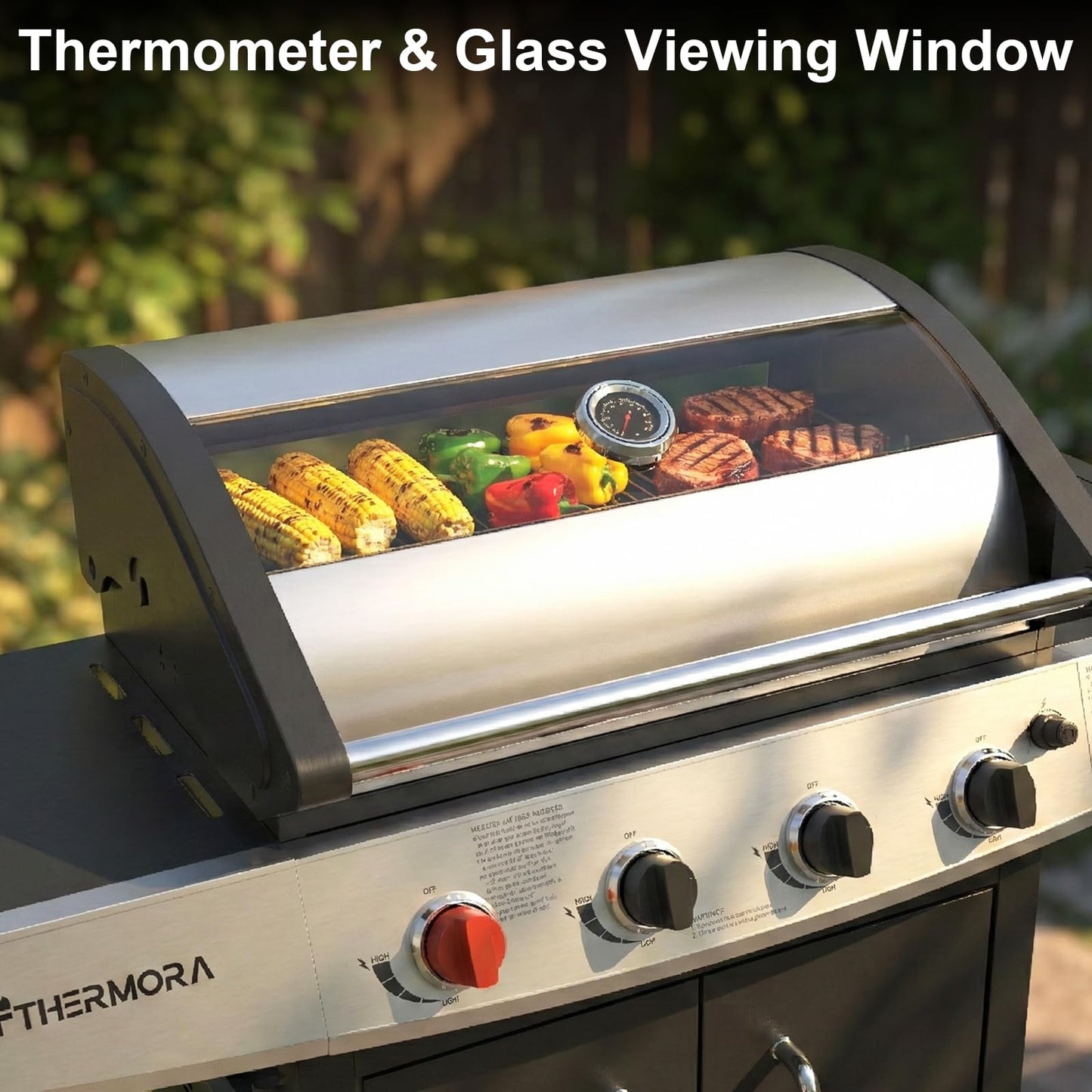 THERMORA 4 Burners Propane Gas Grill 62,000 BTU with Side Burner 645 sq.in, Porcelain-Enameled Grates BBQ Grills, Stainless Steel Propane Grill for Outdoor Cooking Barbecues Patio Garden Family Party