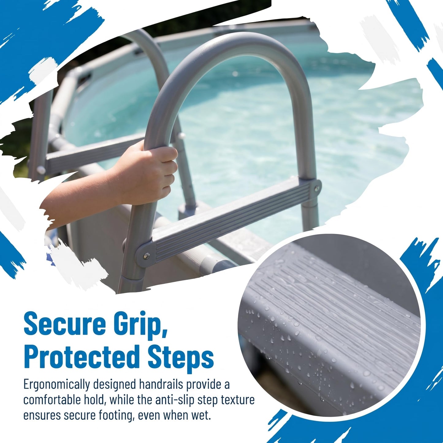 3-Step Steel Bolt-On Pool Ladder Universal Fit Above Ground Swimming Pools - Heavy Duty Non-Slip Entry Steps for Entry and Exit System Swim Pools with Non-Slip Plastic Steps