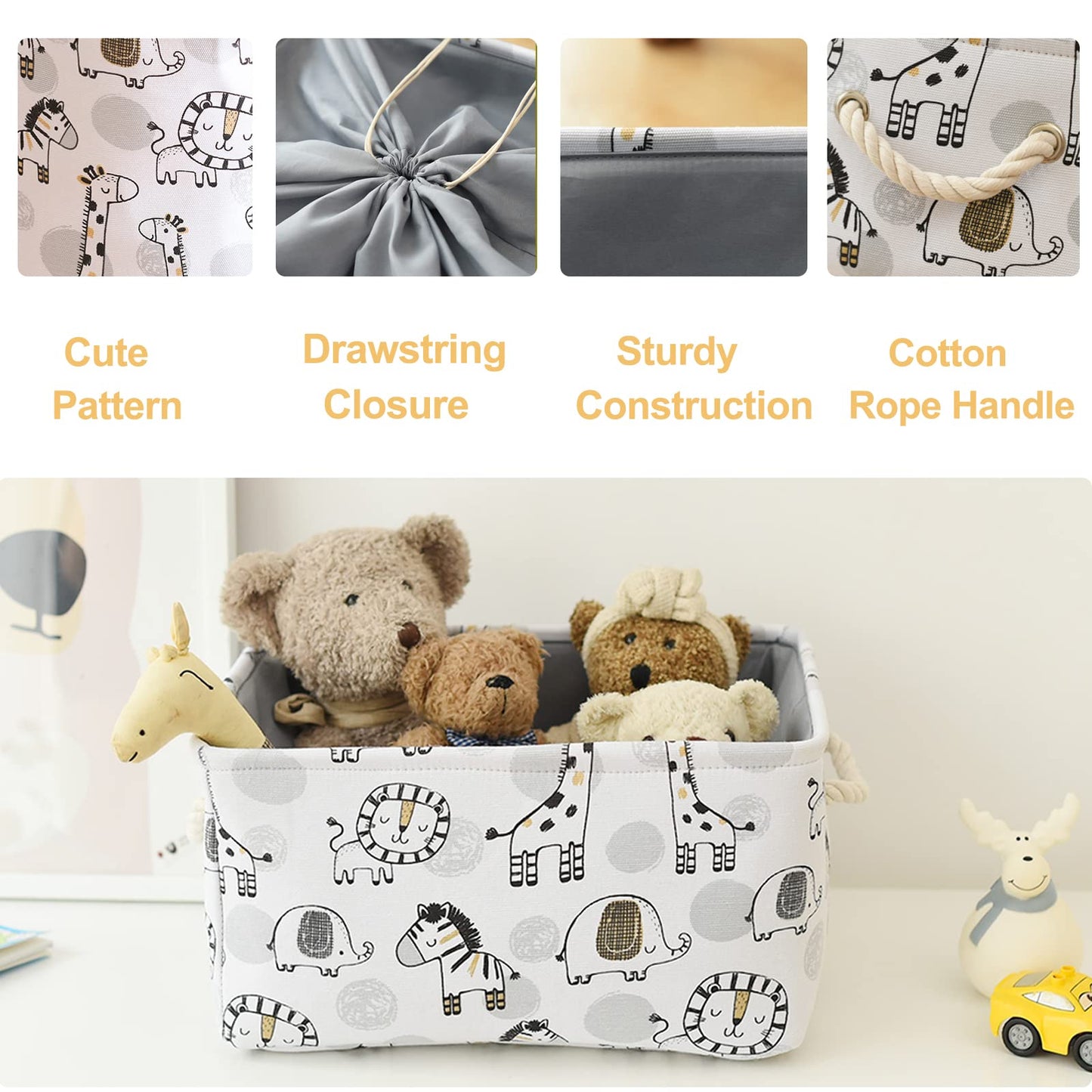 INough Toy Baskets Toys Organizer Kids Storage Basket, Baby Room Decor Giraffe Laundry Baskets with Drawstring Mothers Day Gifts Basket for Kid's Room (Giraffe, Large)