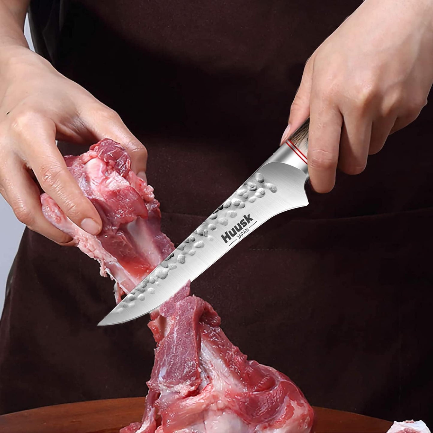 Huusk Boning Knife for Meat Cutting, 6.5" Hand Forged Japanese Fillet Knife for Meat Fish Poultry, Deboning Butcher Knives for Processing with Ergonomic Pakkawood Handle, Gift Box for Cooking lovers