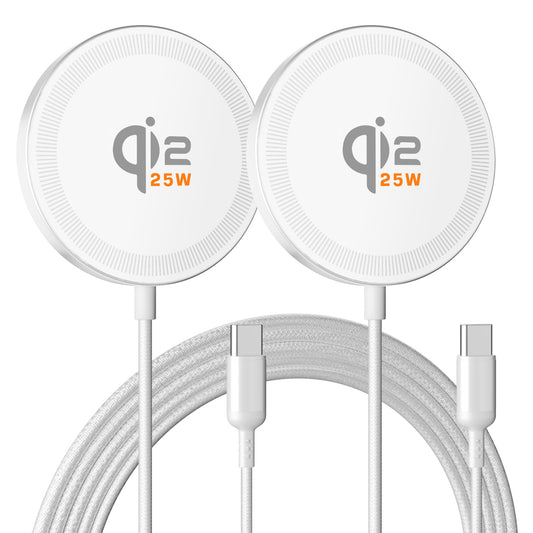 25W Magnetic Wireless Charger: Qi2.2 Qi2 Fast Charging Pad for iPhone 17 16 15 14 13 12 Pro Max, Samsung Galaxy S26 S25, Google Pixel 10, AirPods-Slim Portable for Desk Bedside Travel-White 2 Pack