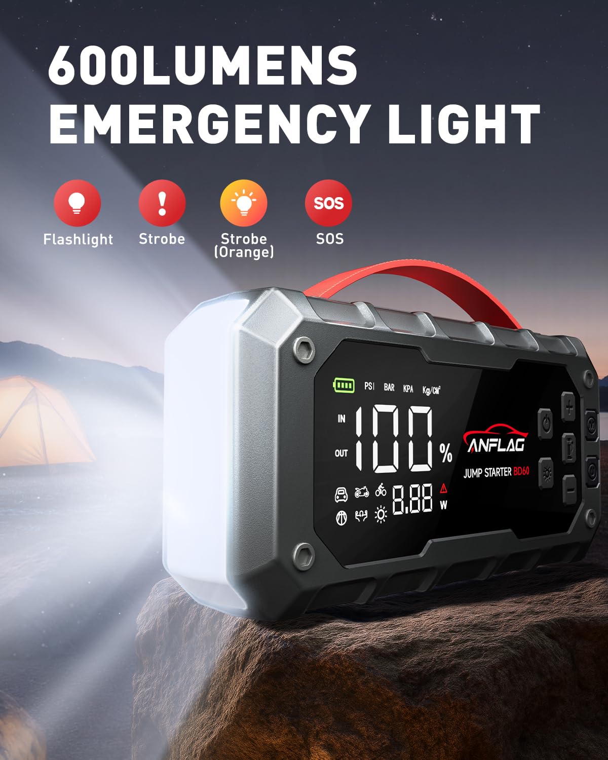 ANFLAG 10-in-1 Car Jump Starter with Air Compressor, 8000A 160PSI Jump Starter Jump Box(All Gas/14L Diesel), PD65W Charging Battery Jumper Starter Portable Jumper Cable with 160W DC, Gloves, Lights
