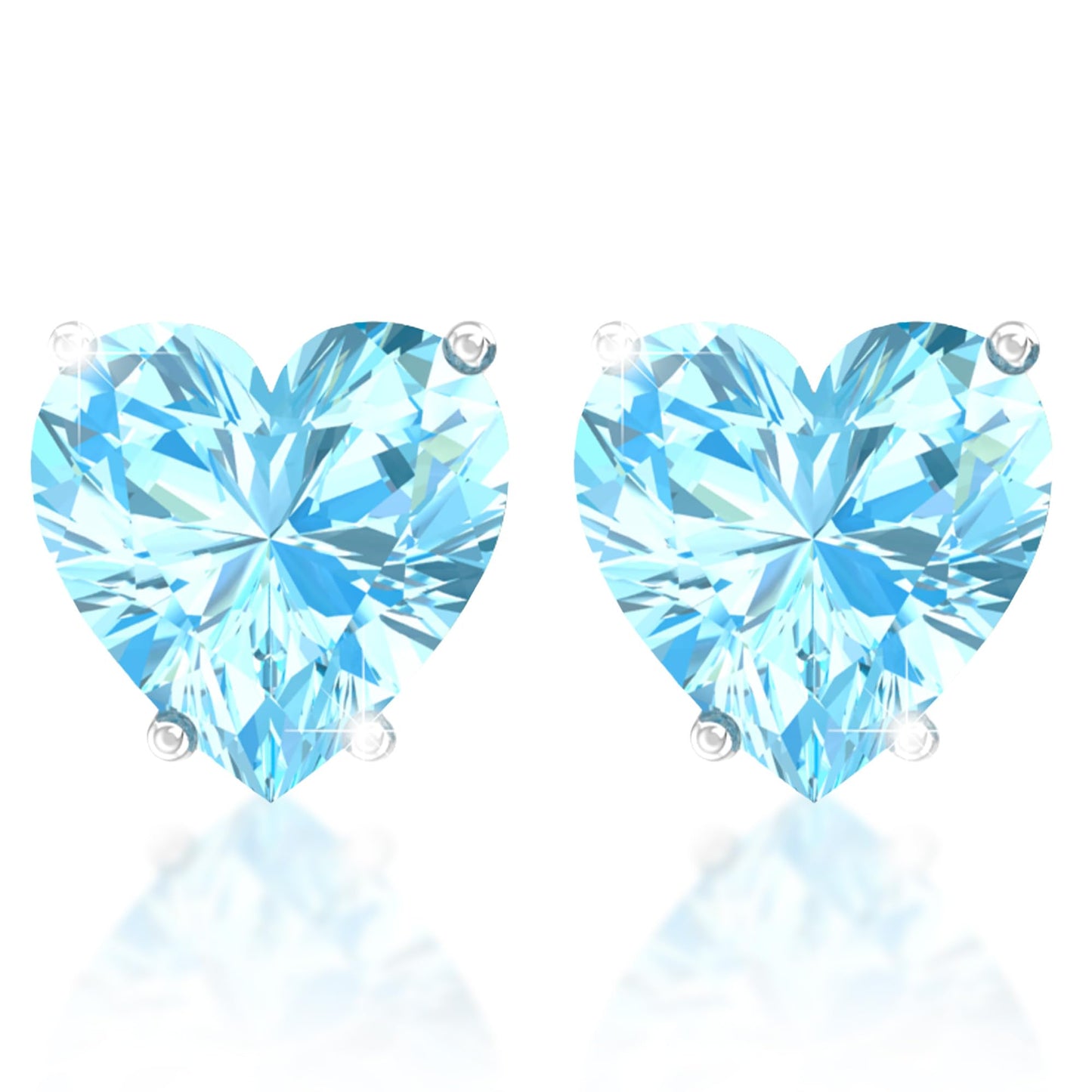 Belinda Jewelz - Heart Stud Earrings, 5mm Cubic Zirconia Heart Earrings with Prong Setting, 925 Sterling Silver Earrings Studs, Aquamarine Blue Stud Earrings for Women