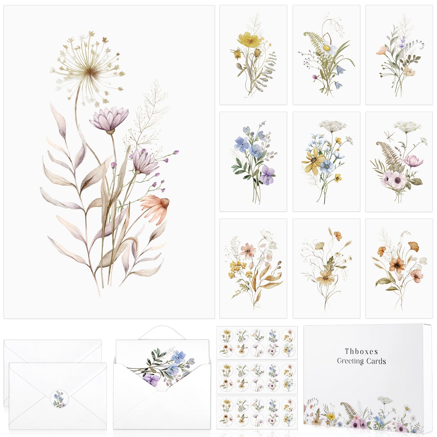 Thboxes Blank Cards and Envelopes, 40 Pack Blank Note Cards 4x6 in Thank You Card with Stickers, Teacher Appreciation Card Stationary Set for Graduation, Weddings, Birthdays, Baby Showers