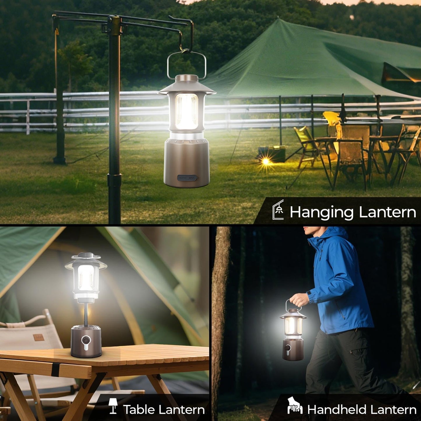 LED Camping Lantern, 8000mAh Telescopic Vintage Rechargeable Lantern, Dual Light Source & 3 Light Modes (2000K-6500K), 360° Lighting Emergency Lights for Camping, Home Power Outage, Hurricane, Hiking