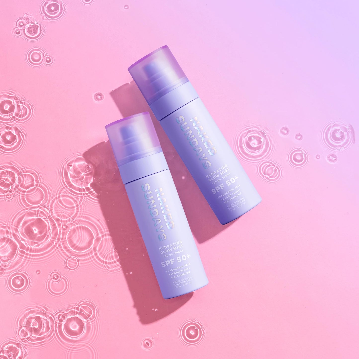 Naked Sundays SPF 50 Hydrating Glow Face Mist - Daily Sunscreen Spray & Makeup Setting Spray with Hyaluronic Acid, Lightweight, Non-Greasy & Hydrating, 2-Pack 75ml