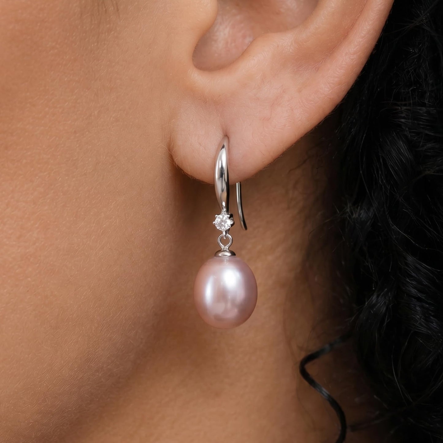 The Pearl Source Real Pearl Dangle Earrings for Women with Genuine AAAA Quality Pink Freshwater Cultured Pearls | 14K Gold Plated 925 Sterling Silver Earrings