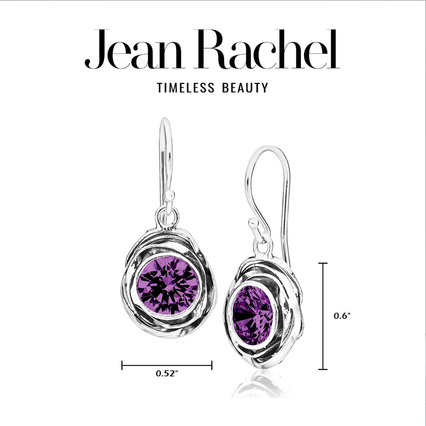 JEAN RACHEL JEWELRY 925 Sterling Silver Dangle Earrings for Women -Wire Wrap with Bezel Set Cubic Zirconia Vintage Design-Hypoallergenic Lead&Nickel Free Artisan Handcrafted Statement Earrings, Amethyst