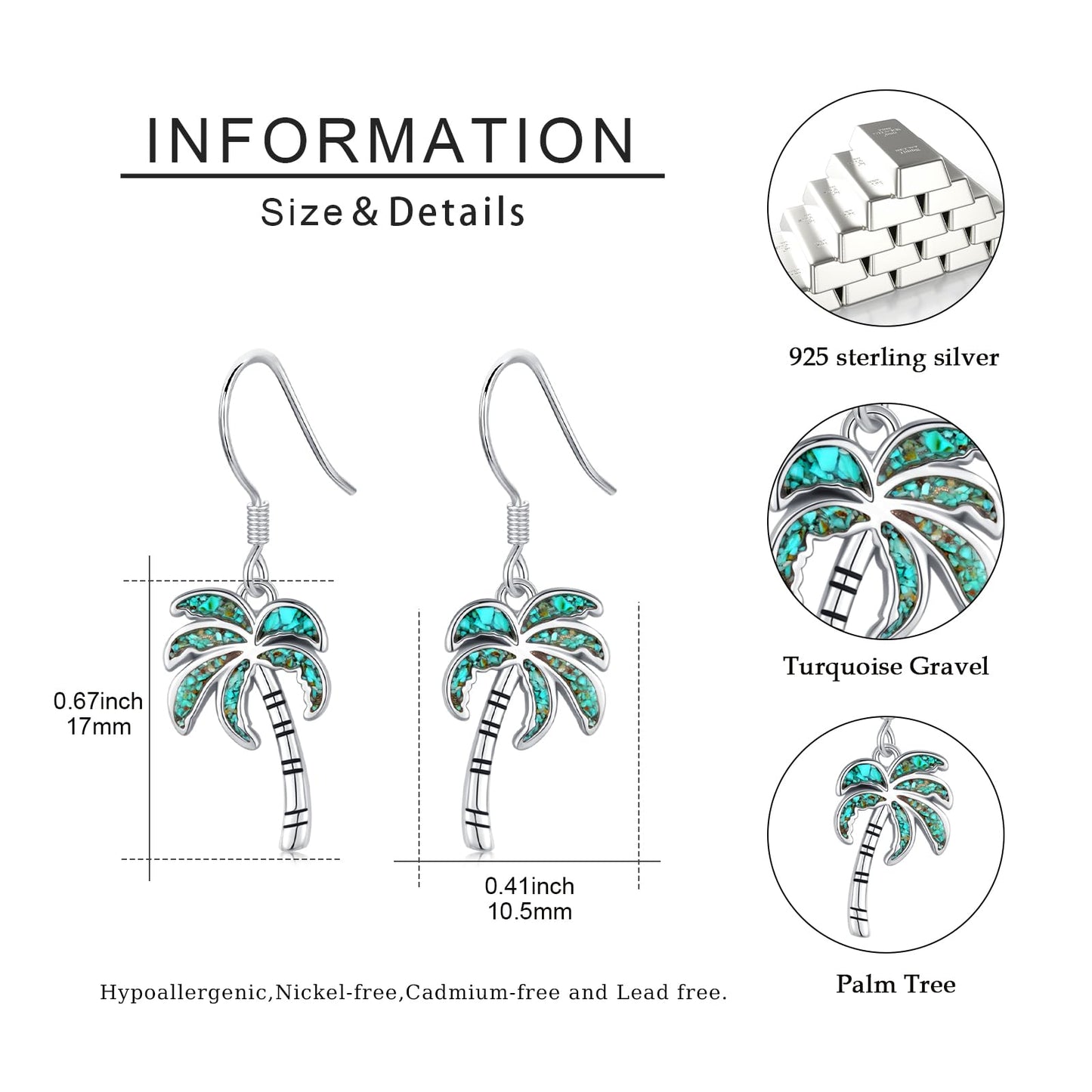 YYmqmq Palm Tree Earrings 925 Sterling Silver Hawaiian Turquoise Tropical Dangle Drop Earrings Beach Themed Ocean Jewelry Gifts for Women Girlfriend Mom