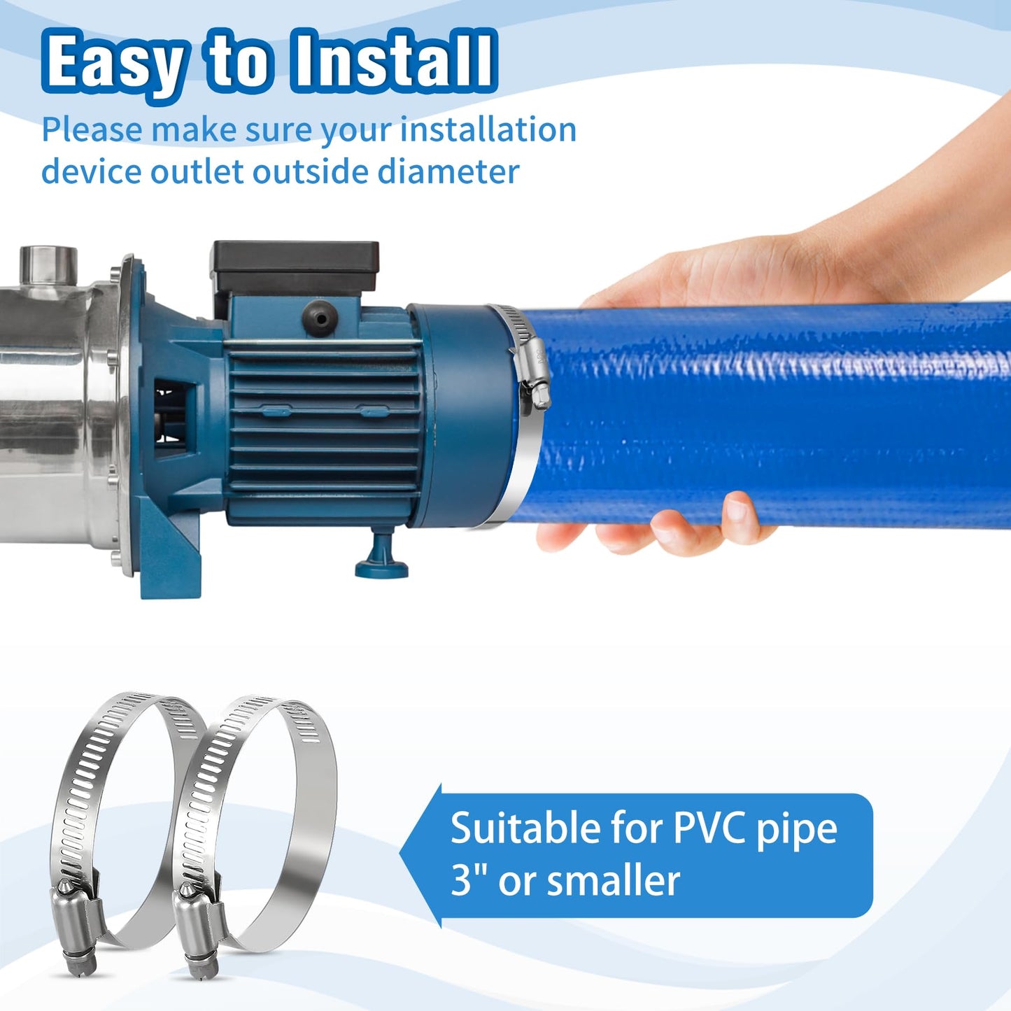 MYFAMIREA 3 IN x 110 FT Pool Backwash Hose Heavy Duty Drain Discharge Double PVC Layflat Hose with 2 Clamps, Weatherproof Burst Resistant for Water Transfer, Sump Pump, Pool Filter, Drain (33.6M,Blue)
