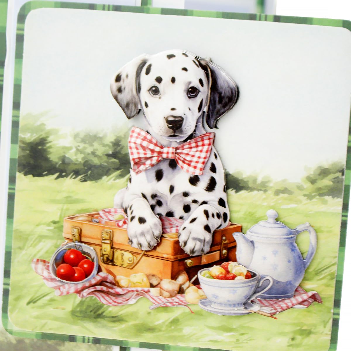 Katy Sue Designs Picnic Pups Die Cut Topper & Decoupage Collection. 4 Sheets of Dog-Themed Square Card Toppers & 4 Sheets of Matching Die Cut Decoupage Sheets for Card Making Supplies & Craft Supplies