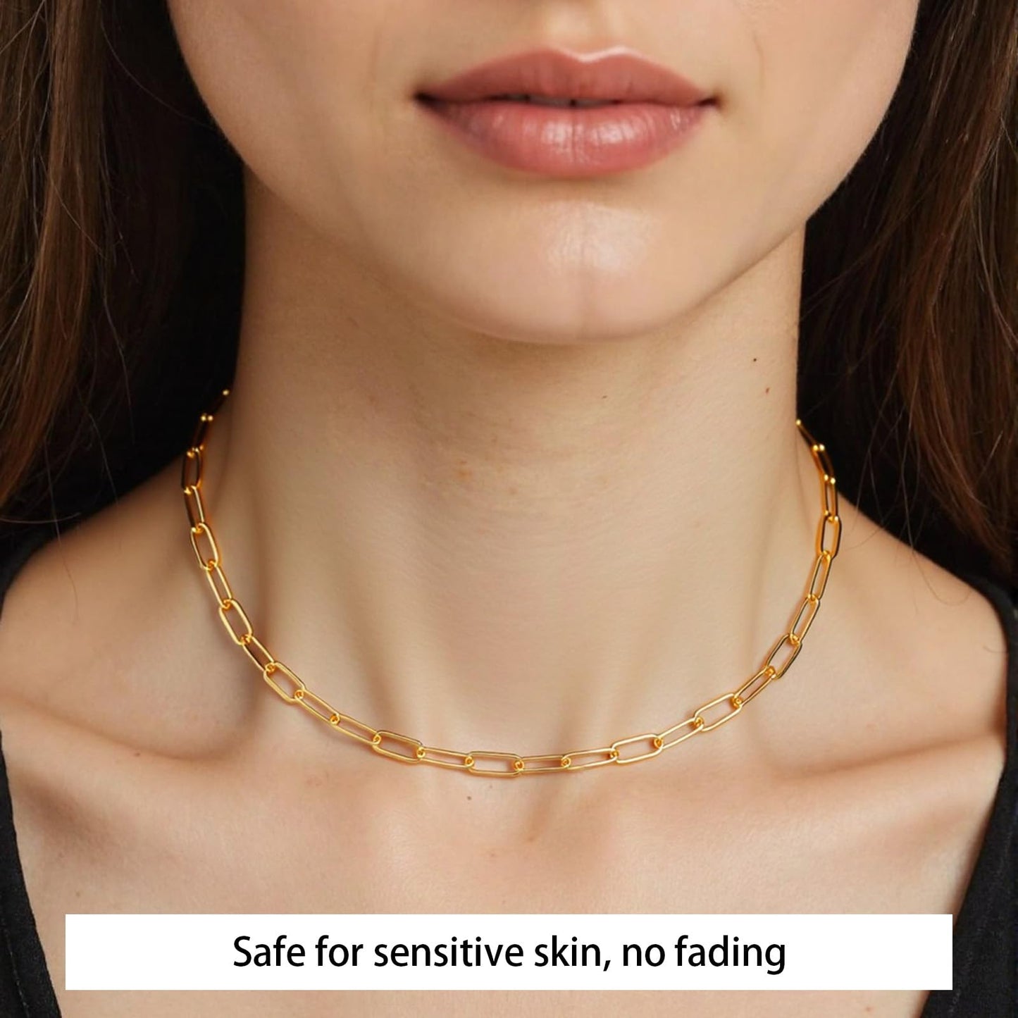 MAIKERDER Chunky Paperclip Necklace for Women, Paper Clip Necklaces, 14K Gold Plated Chunky Paper Clip Link Chain Necklace for Women Non Tarnish Hypoallergenic 16 Inches