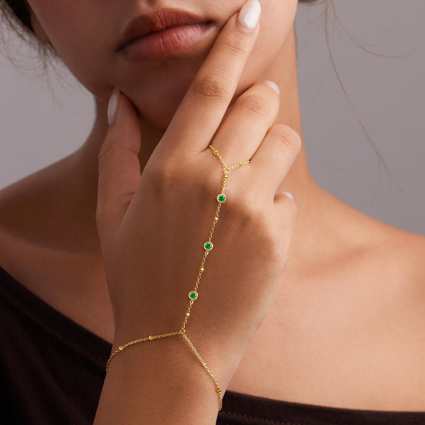 Poxtex Gold Bracelets for Women Waterproof, Gold Green CZ Diamond Bezel Hand Chain Bracelets, Dainty Adjustable Bracelets for Women Trendy, St Patrick's Day Jewelry Gifts for Women