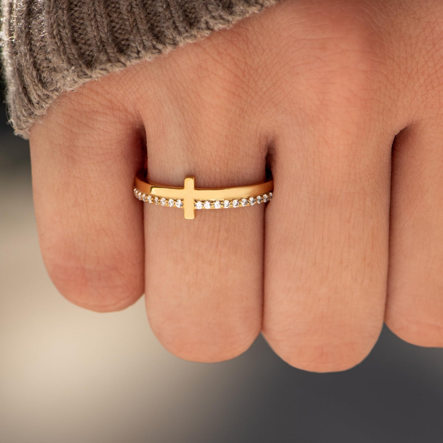 STORYJEWELLERY Purity Ring, Cross Rings for Women, Christian Ring, Gold Plated Rings for Women, Christian Jewelry, Confirmation Gifts, Baptism Gifts, Size 6