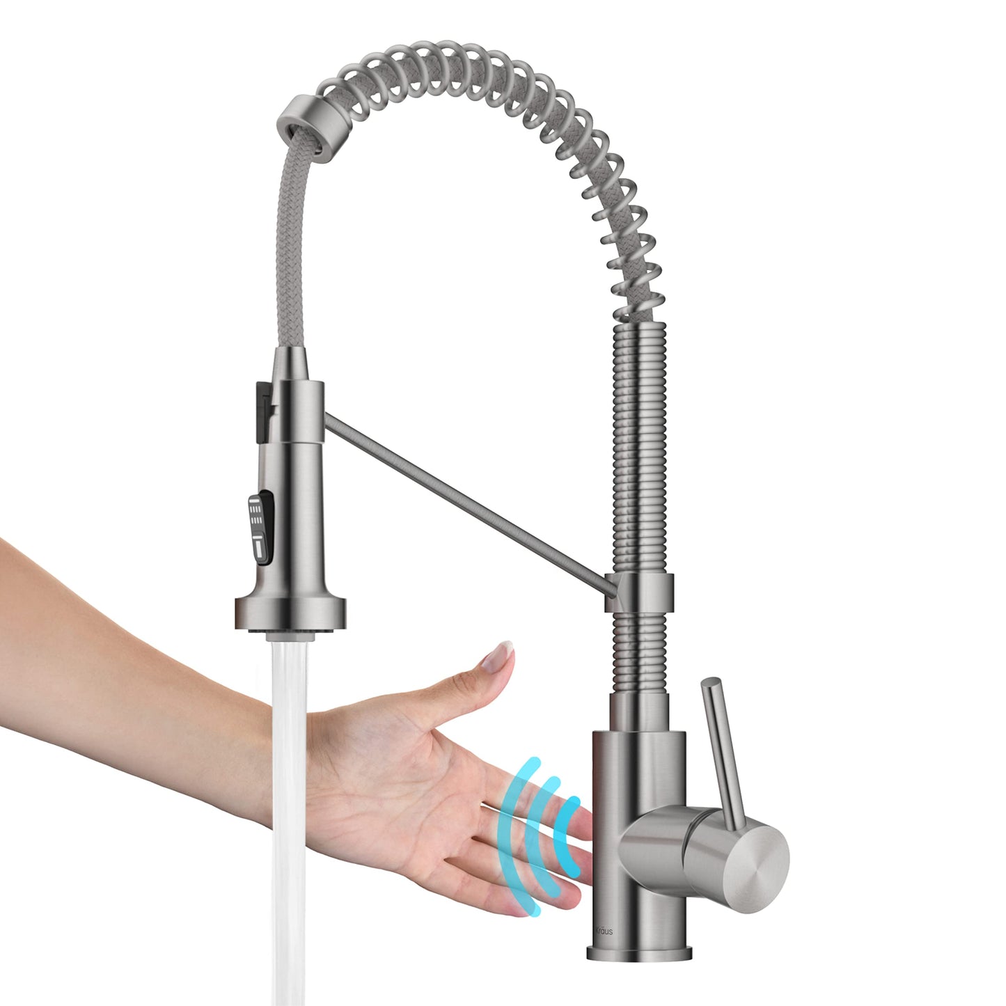 KRAUS Bolden Touchless Sensor Commercial Style 2-Function Single Handle Pull Down Kitchen Faucet in Spot-Free Stainless Steel, KSF-1610SFS