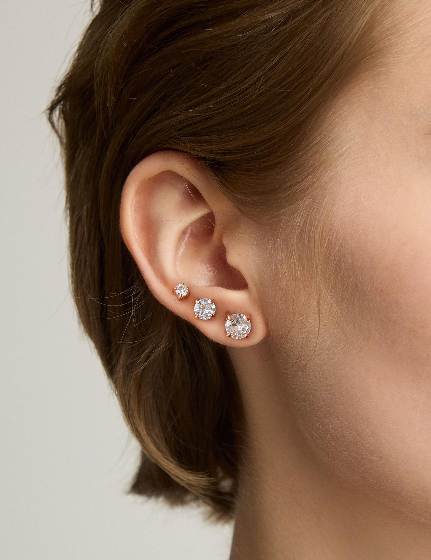 6 Pairs Stud Earrings Hypoallergenic Cubic Zirconia 316L Earrings Stainless Steel CZ Earrings Set 3-8mm (Rose gold)
