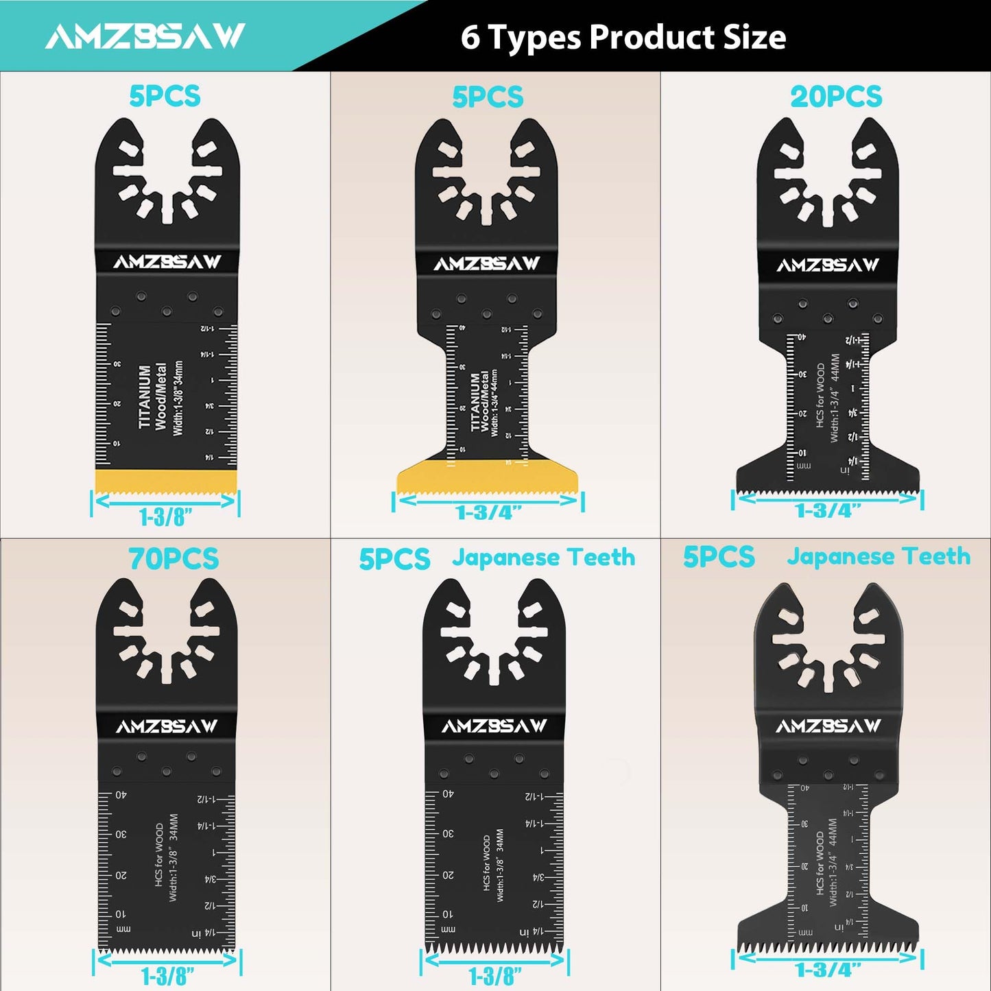 AMZBSAW 110PCS Oscillating Saw Blades Set, Professional Blades for Soft Metal Wood Plastics, Quick Release Multi Tool Blades Kits for Oscillating Tool Accessories