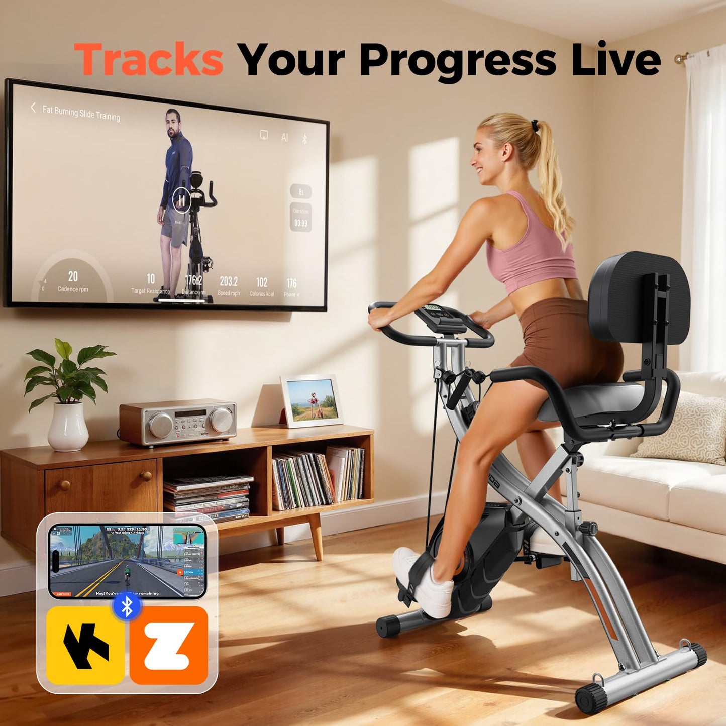 YOSUDA Exercise Bike, 5 in 1 Folding Exercise Bike for Seniors 330lbs Capacity, Magnetic X-Bike with 16-Level Resistance, Back Support Cushion for Home Gym Workout