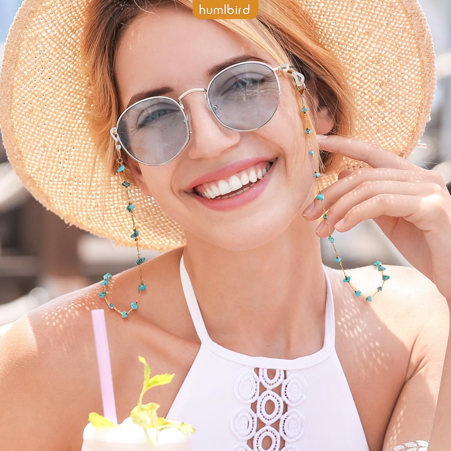 humlbird Eyeglass Chains for Women Stylish Glasses Lanyard Sunglass Chain Natural Crystal Mask Chain Eye Glasses Strap Blue